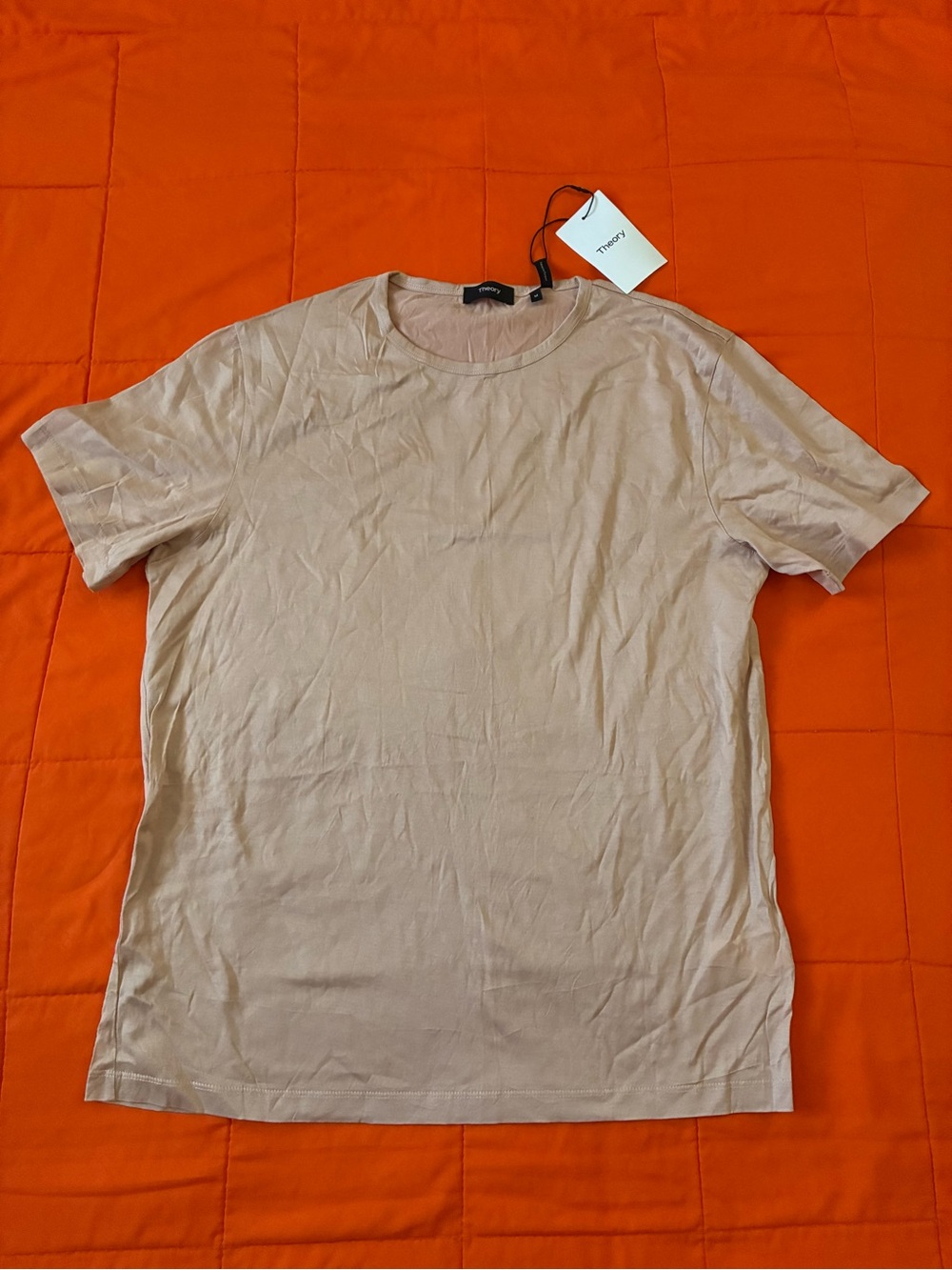 Theory Mens Medium Cotton Precise T Shirt Crew Neck Coral